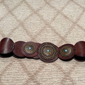 Neiman Marcus Brown Leather Belt with Decorative Medallions